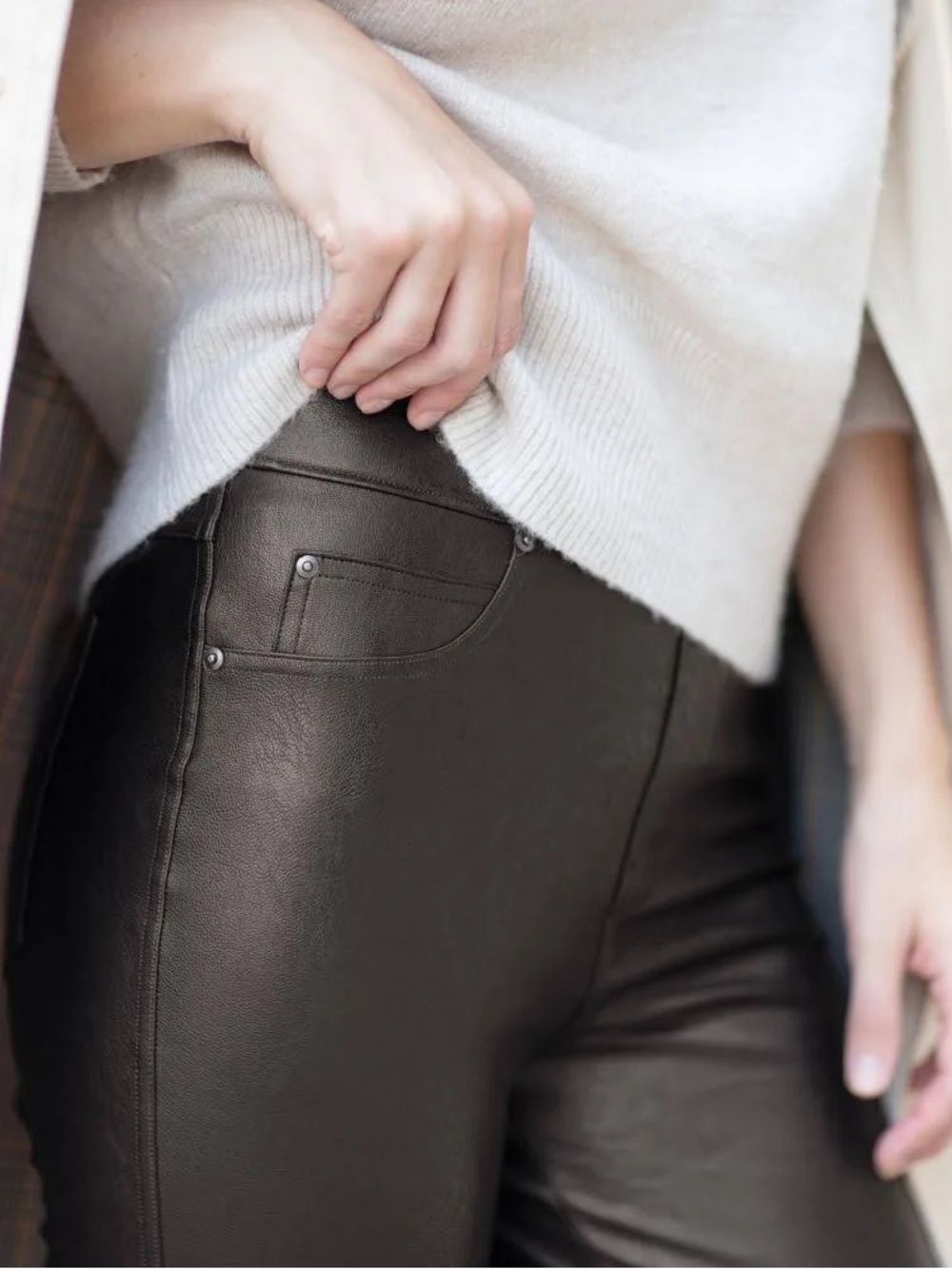SPANX Like Leather Skinny Pants Black Faux Leather Leggings Ankle Length Size S